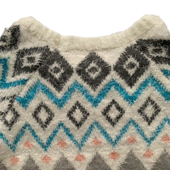 dELiAs Womens Gray Pullover Sweater Knit Medium Fair Isle Long Sleeve Crew Neck - Picture 6 of 9